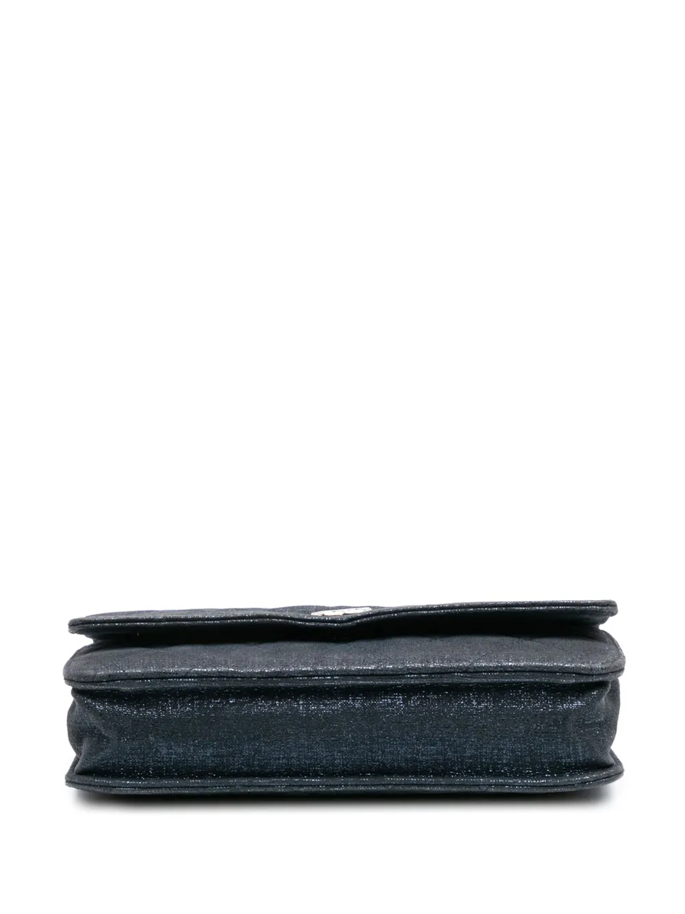 Pre-owned Chanel 2014 Cc Quilted Metallic Fabric Wallet On Chain Crossbody Bag In Blue