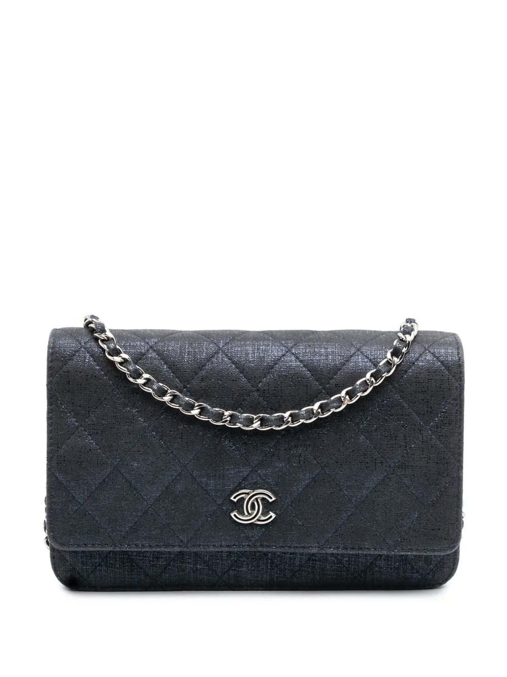 CHANEL Pre-Owned 2014 CC Quilted Metallic Fabric Wallet On Chain CHANEL Pre-Owned 2014 CC Quilted Metallic Fabric Wallet On Chain