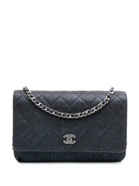 CHANEL Pre-Owned 2014 CC Quilted Metallic Fabric Wallet On Chain crossbody bag