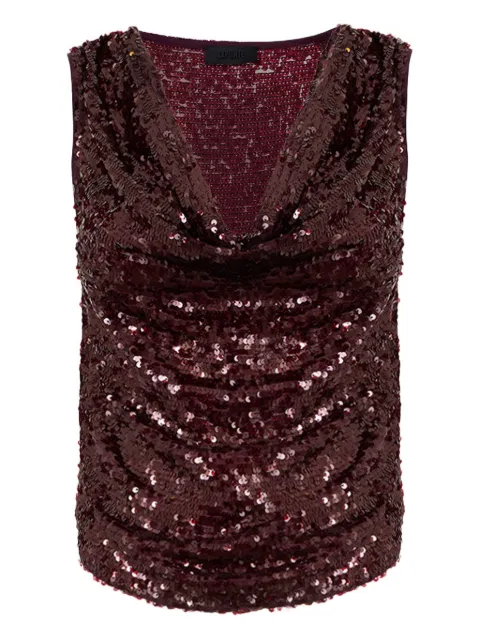 LAPOINTE blusa con cuello desbocado y lentejuelas