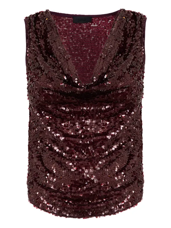 Lapointe Sequined Cowl-neck Blouse in Red