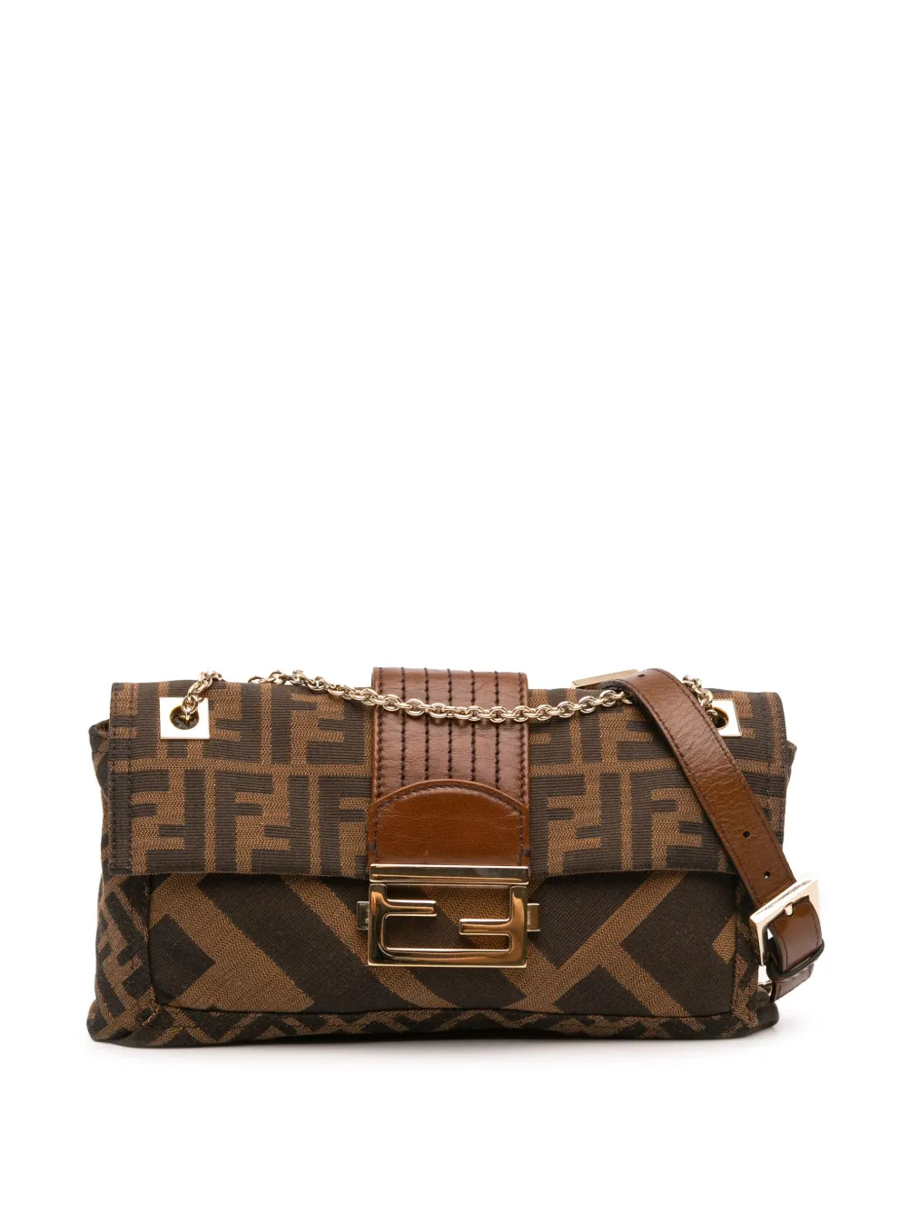 Fendi Pre-Owned 2010-2025 Zucca Canvas and Leather Chain Maxi Baguette shoulder bag | Brown | Image 1
