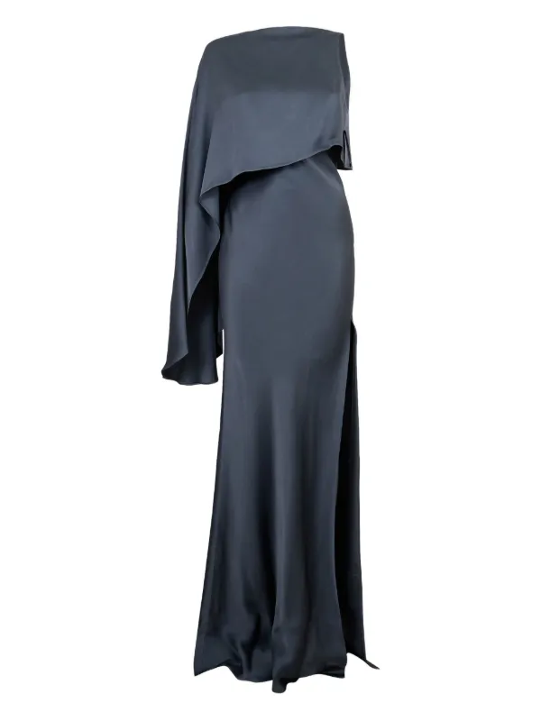 Lapointe Draped Asymmetric-sleeve Gown in Blue