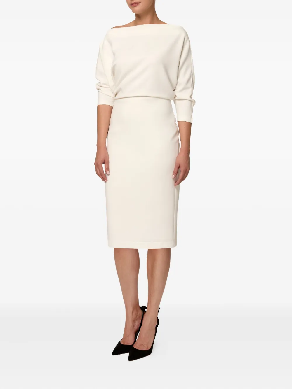 Amalin Boat-neck Grace Midi Dress In White