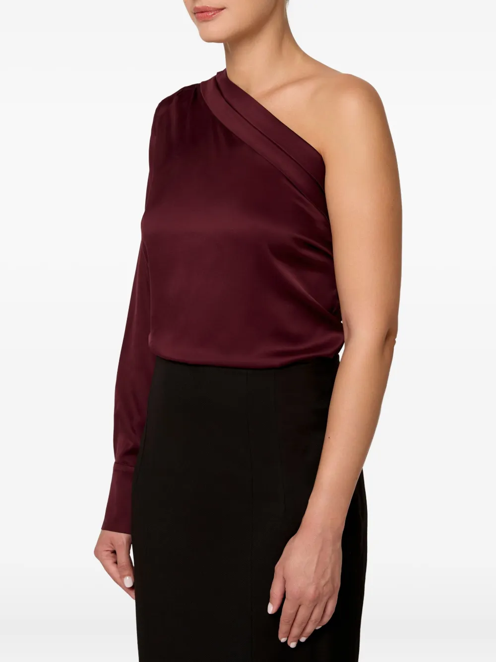 Amalin One-shoulder Button Blouse In Burgundy