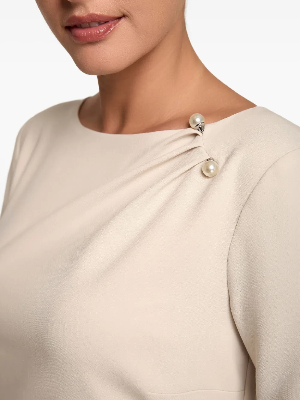 Amalin Pearl Embellished Draped Dress In Neutral