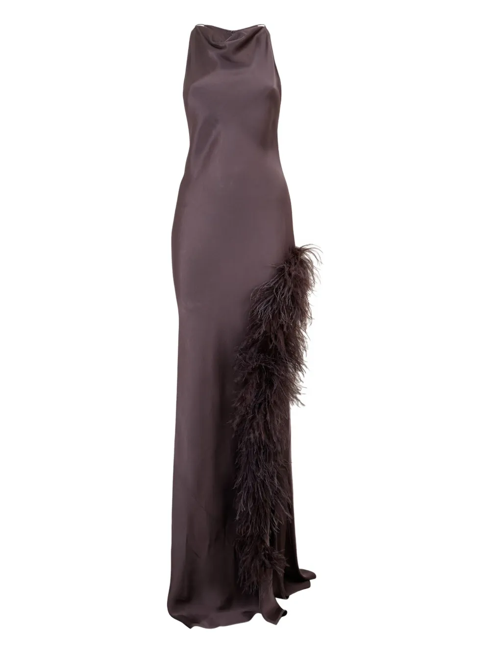 LAPOINTE feather-trim asymmetrical gown | Brown | Image 1