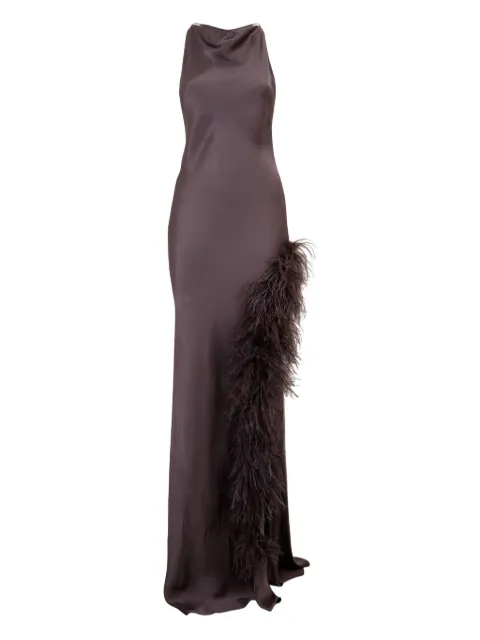 LAPOINTE feather-trim asymmetrical gown