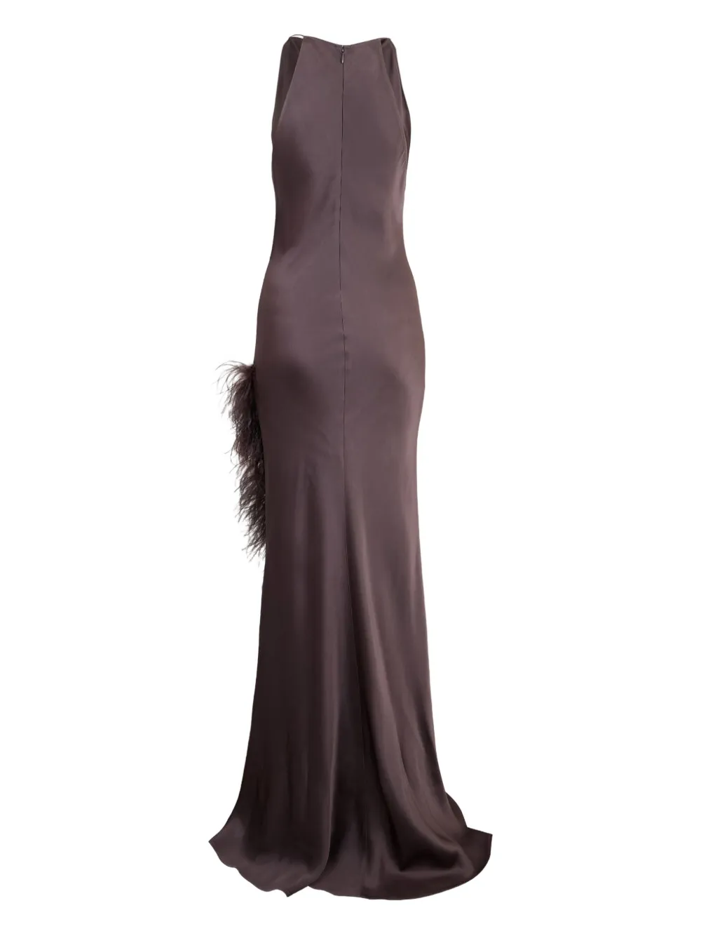LAPOINTE Asymmetrische avondjurk met veren afwerking - Bruin