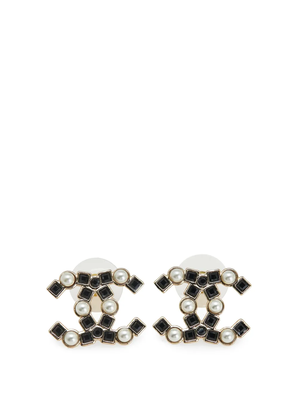 CHANEL Pre-Owned 2022 CC Gold Plated Crystals & Faux Pearls Stud CHANEL Pre-Owned 2022 CC Gold Plated Crystals & Faux Pearls Stud