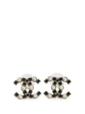 CHANEL Pre-Owned 2022 CC Gold Plated Crystals & Faux Pearls Stud Earrings costume earrings - Black