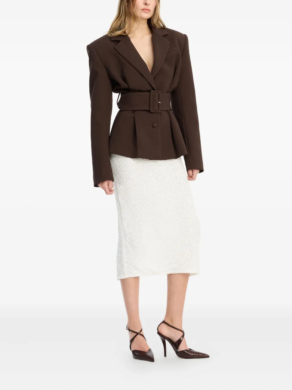 Rotate Birger Christensen Belted Blazer In Brown