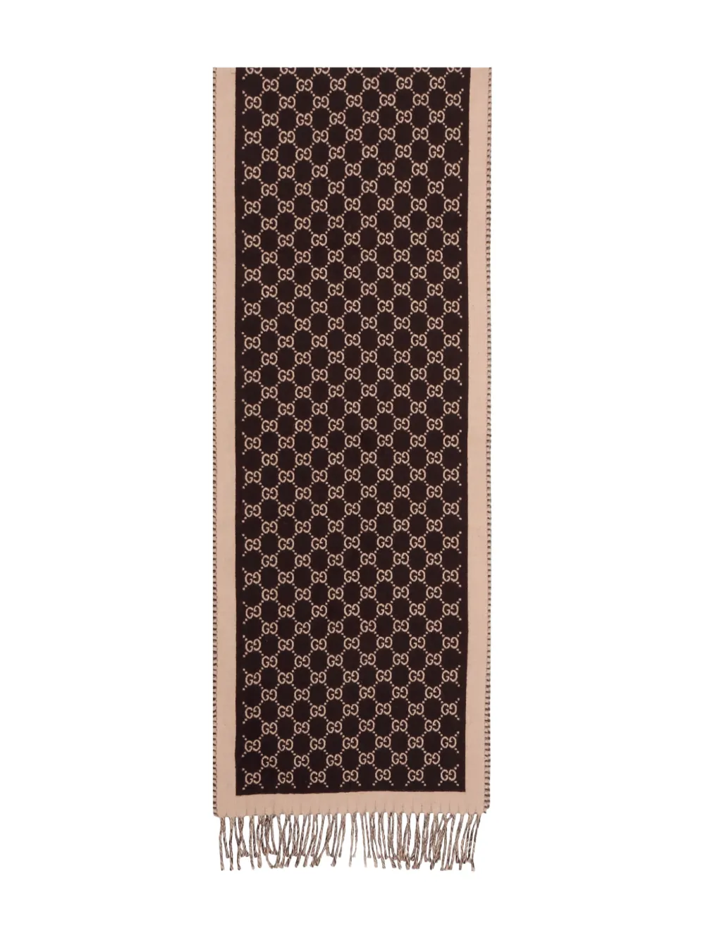 Gucci Monogram Fringed Scarf In Brown