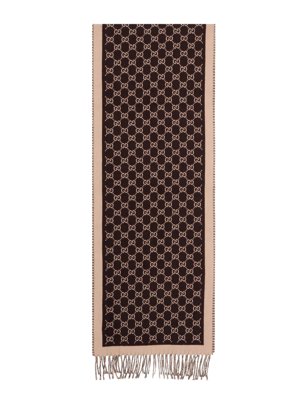 Gucci monogram fringed scarf - Bruin