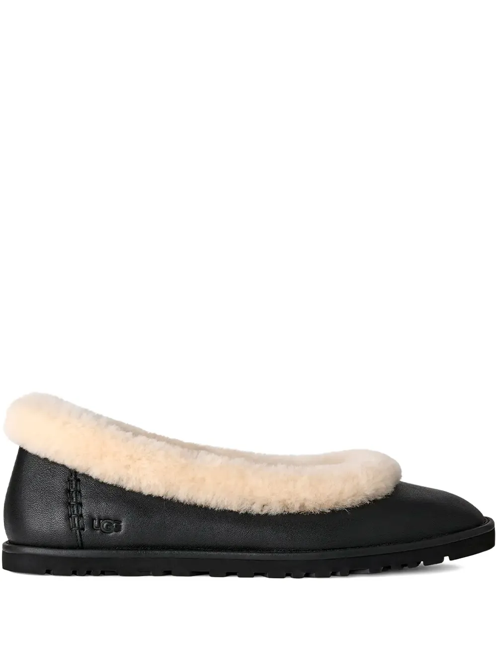 Ugg Fur Trim Ballerina Shoes In Black