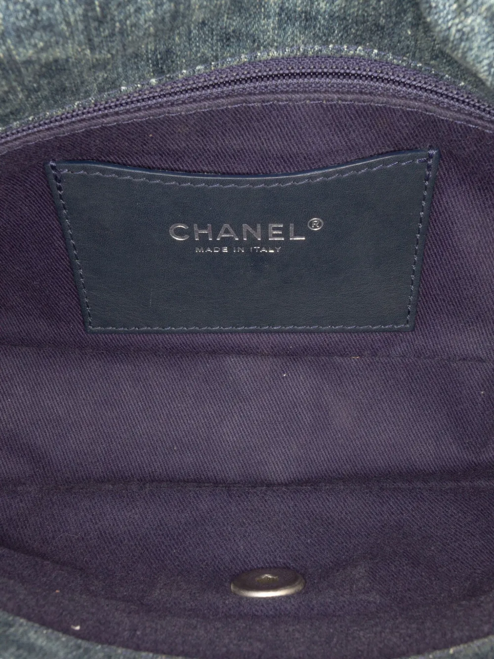 Pre-owned Chanel 2012 Medium Embroidered Denim Camellia Flap Shoulder Bag In Blue
