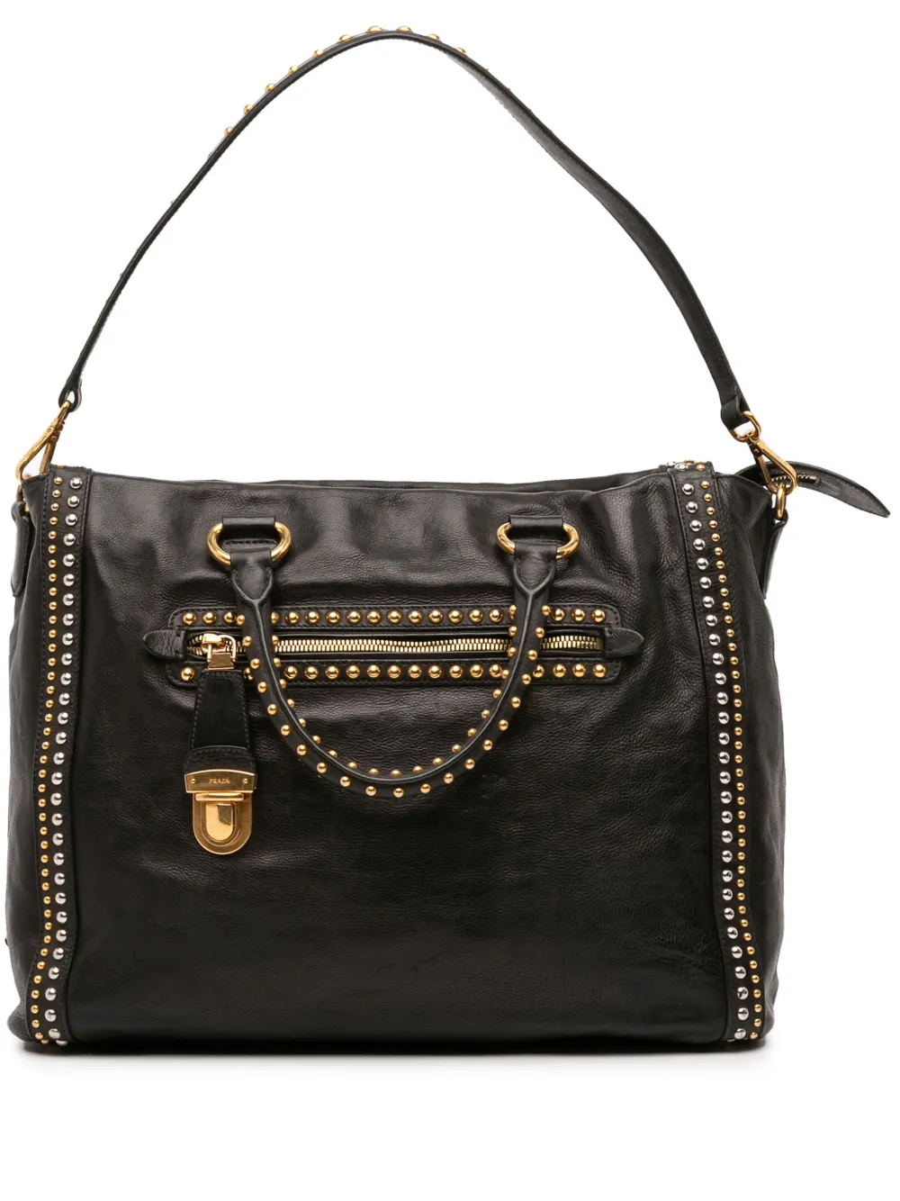 Prada Pre-Owned 2000-2025 Glace Calf Studded satchel - ブラック Prada Pre-Owned 2000-2025 Glace Calf Studded satchel - ブラック