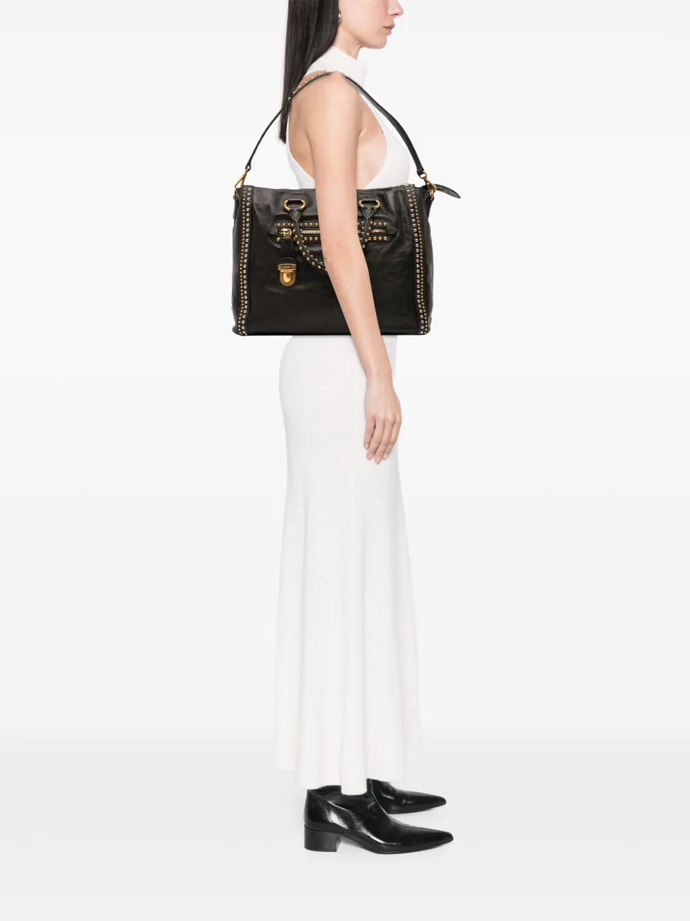 Prada Pre-Owned 2000-2025 Glace Calf Studded satchel | Pre-Owned | Image 2