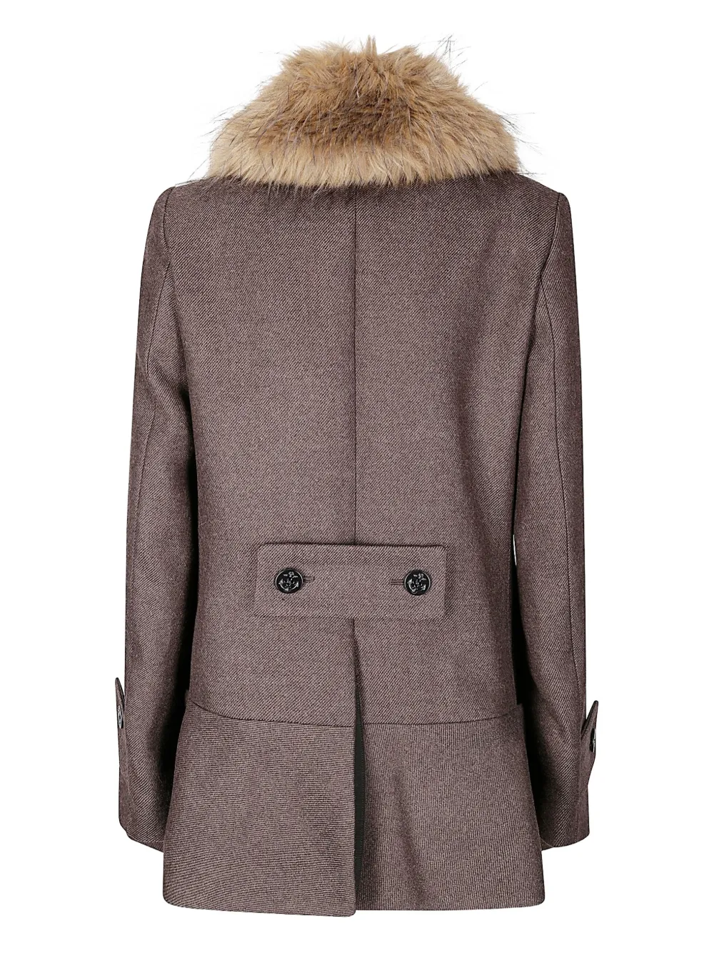 Sacai Fur-collar Double-breasted Wool Coat In Gray