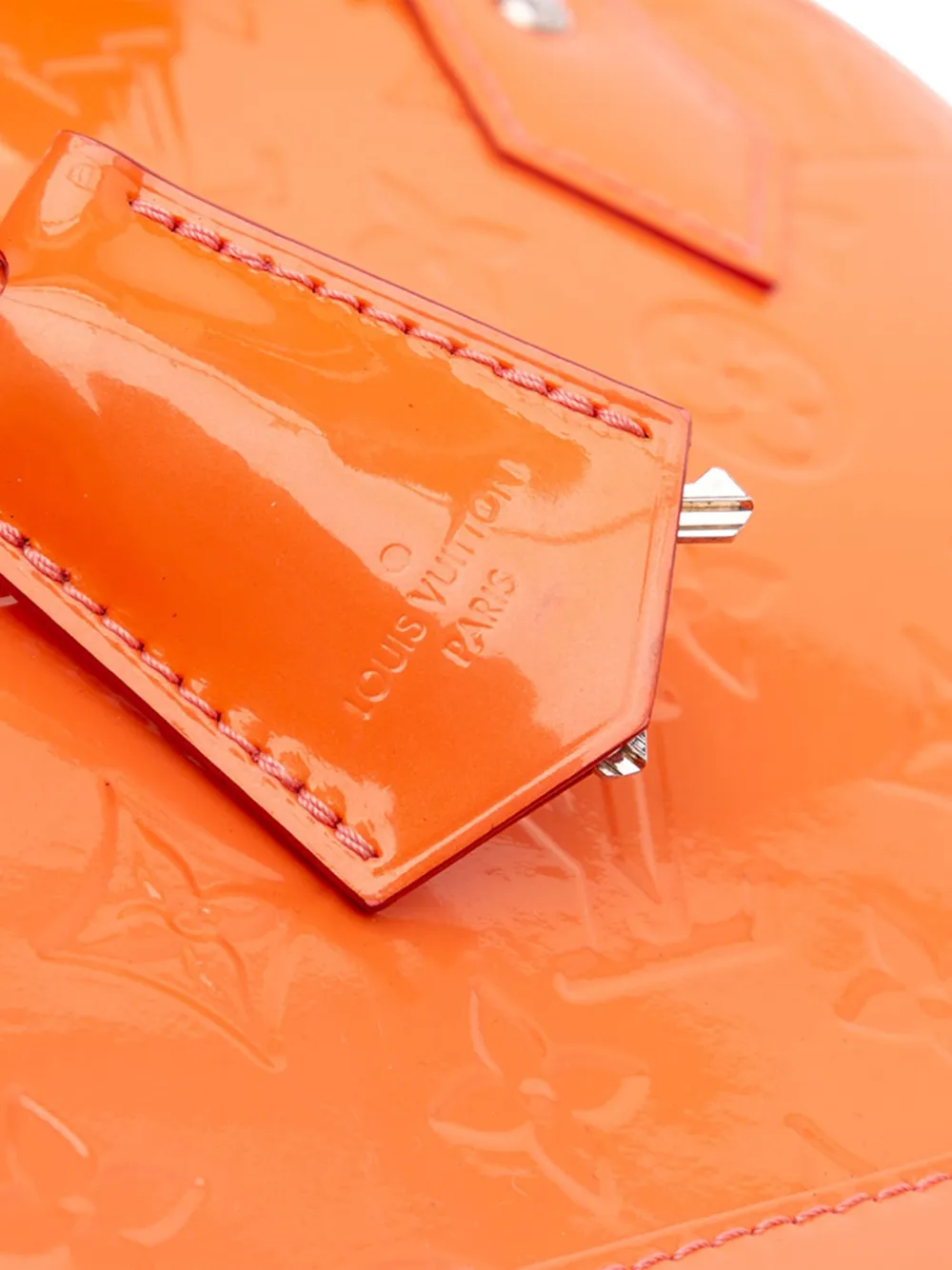 Pre-owned Louis Vuitton 2015 Monogram Vernis Alma Bb Satchel In Orange