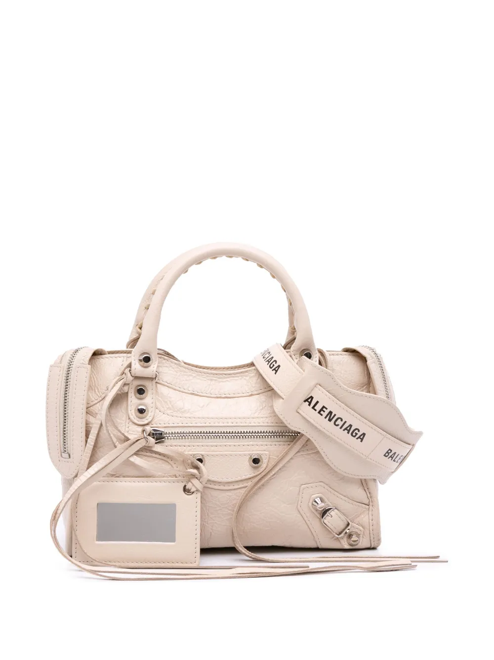 Pre-owned Balenciaga 2020 Mini Lambskin Motocross Classic City Satchel In White