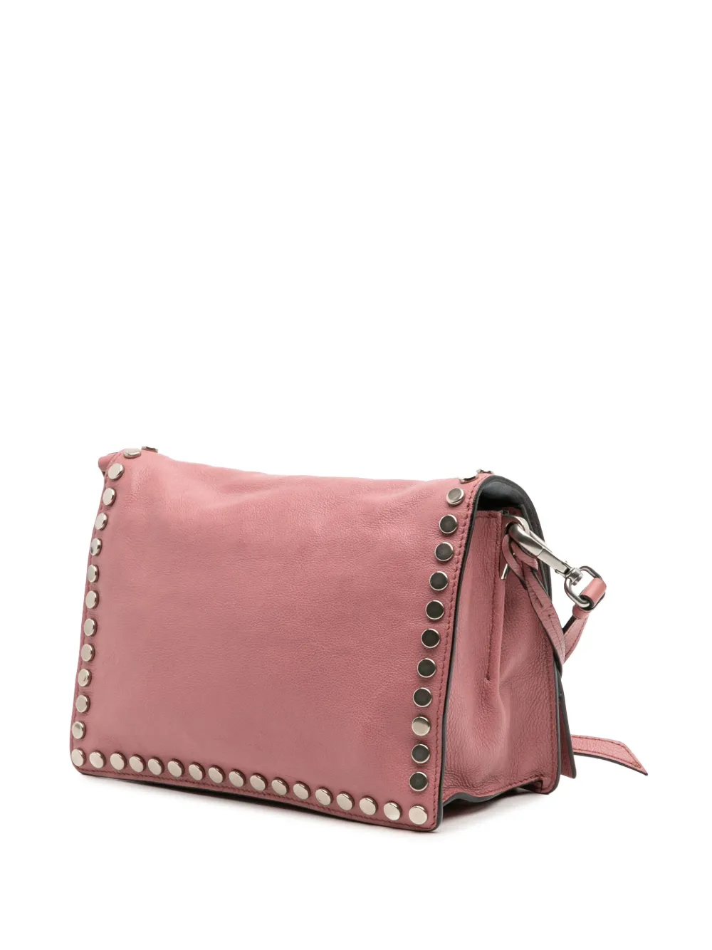 Pre-owned Prada 2000-2013 Glace Calf Studded Etiquette Flap Crossbody Bag In Pink