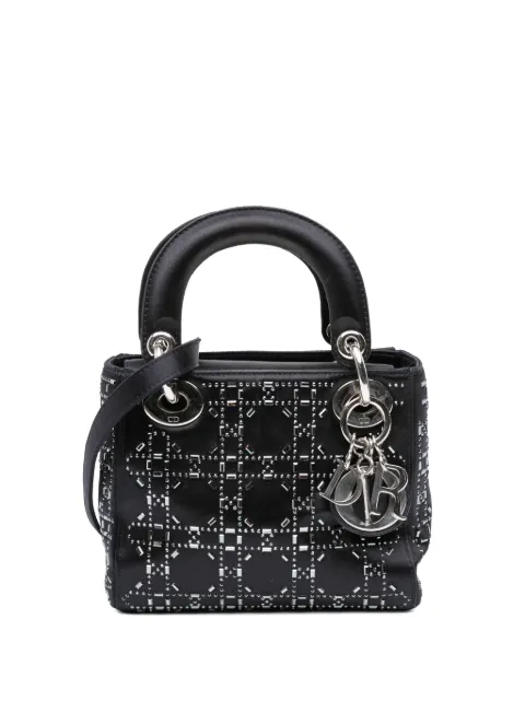 Christian Dior Pre-Owned bolsa satchel Mini Satin Cannage Strass Crystal Embellished Lady Dior 2017