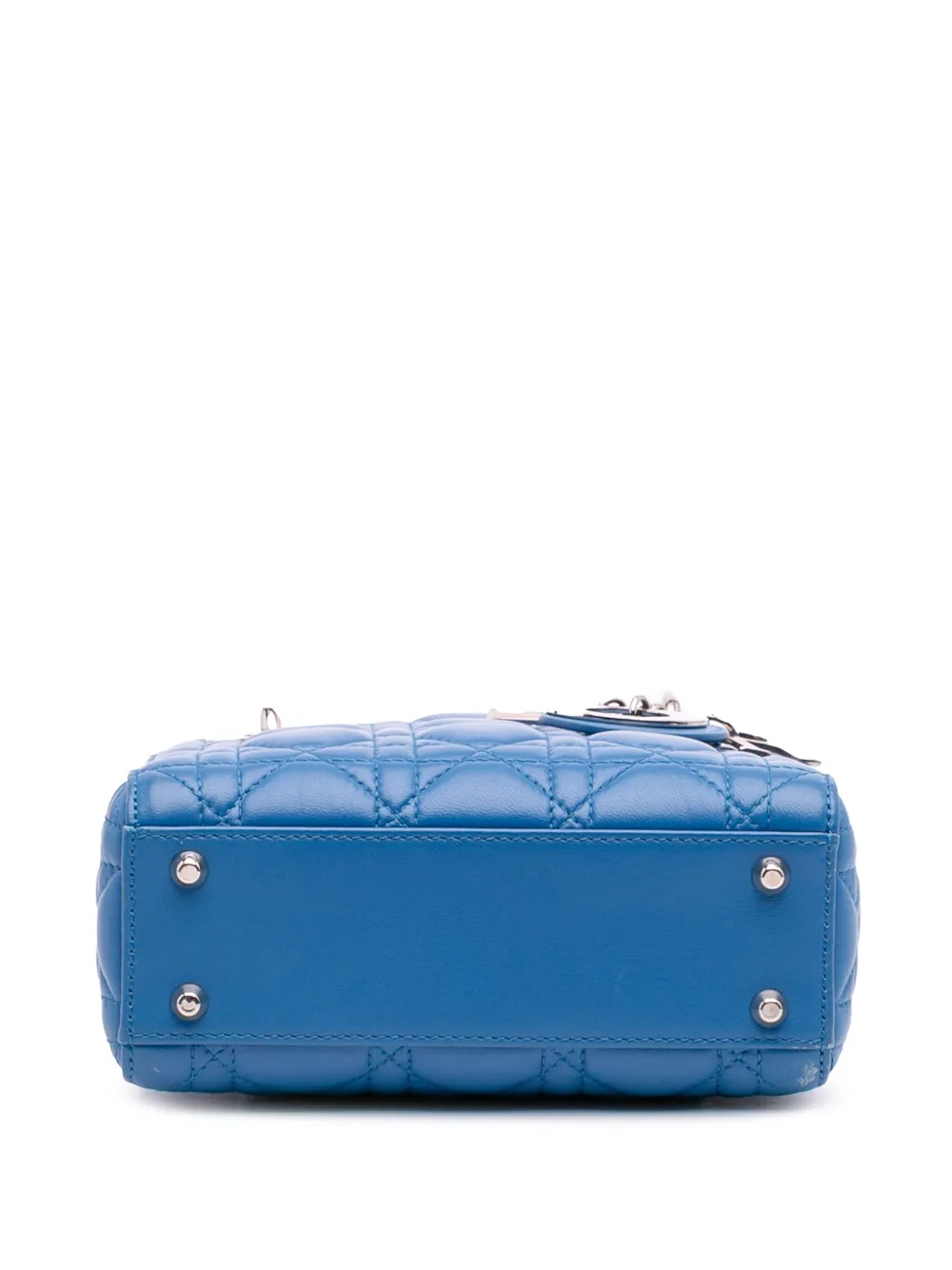 Pre-owned Dior 2014 Mini Lambskin Cannage Lady Satchel In Blue
