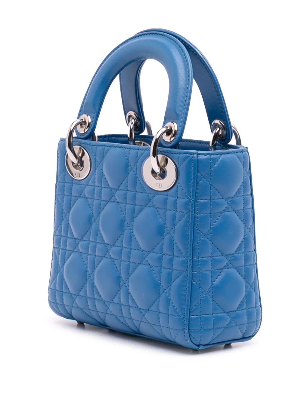 Pre-owned Dior 2014 Mini Lambskin Cannage Lady Satchel In Blue