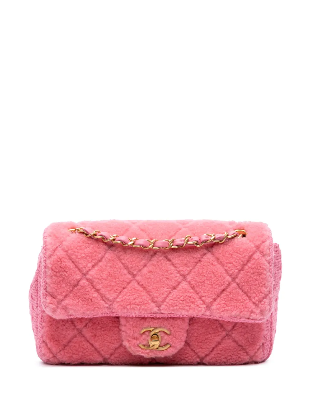 CHANEL Pre-Owned 2020 CC Quilted Shearling and Tweed Single Flap crossbody bag | Pink | Image 1