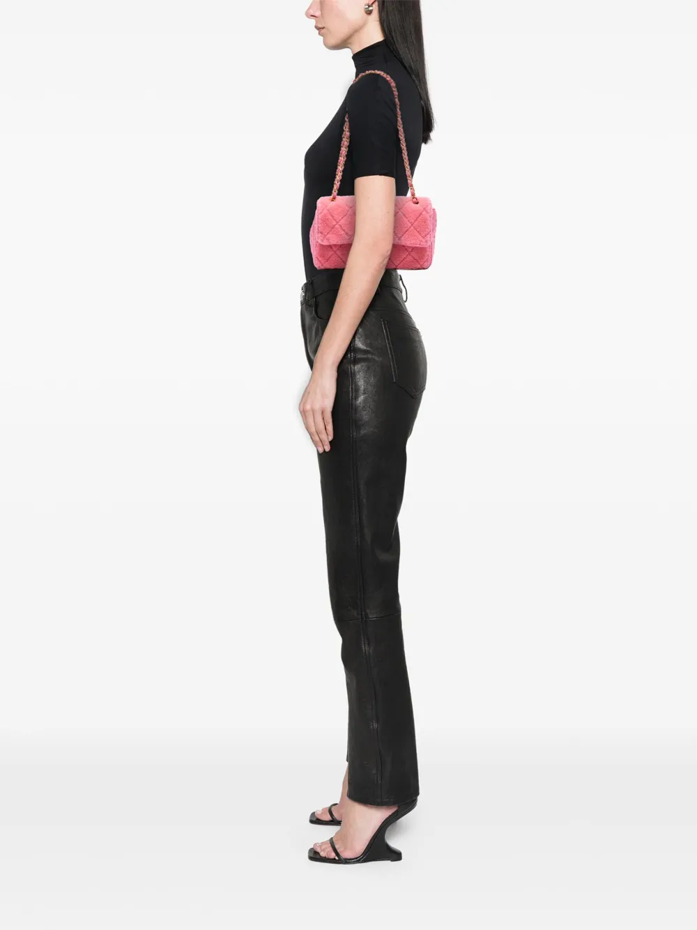 CHANEL Pre-Owned 2020 CC Quilted Shearling and Tweed Single Flap crossbody bag | Pre-Owned | Image 2