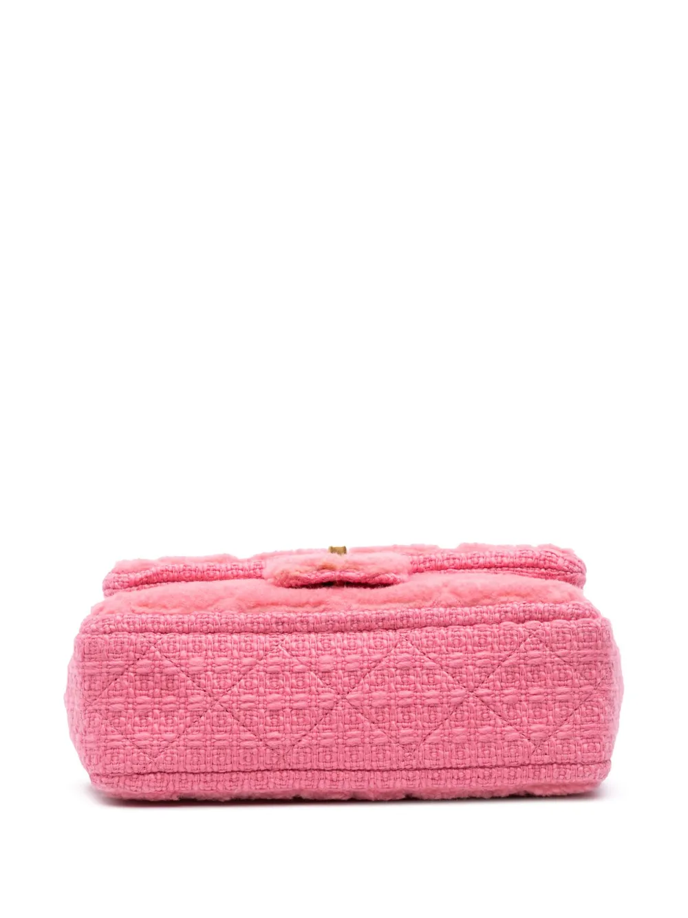 Pre-owned Chanel 2020 Cc Quilted Shearling And Tweed Single Flap Crossbody Bag In Pink