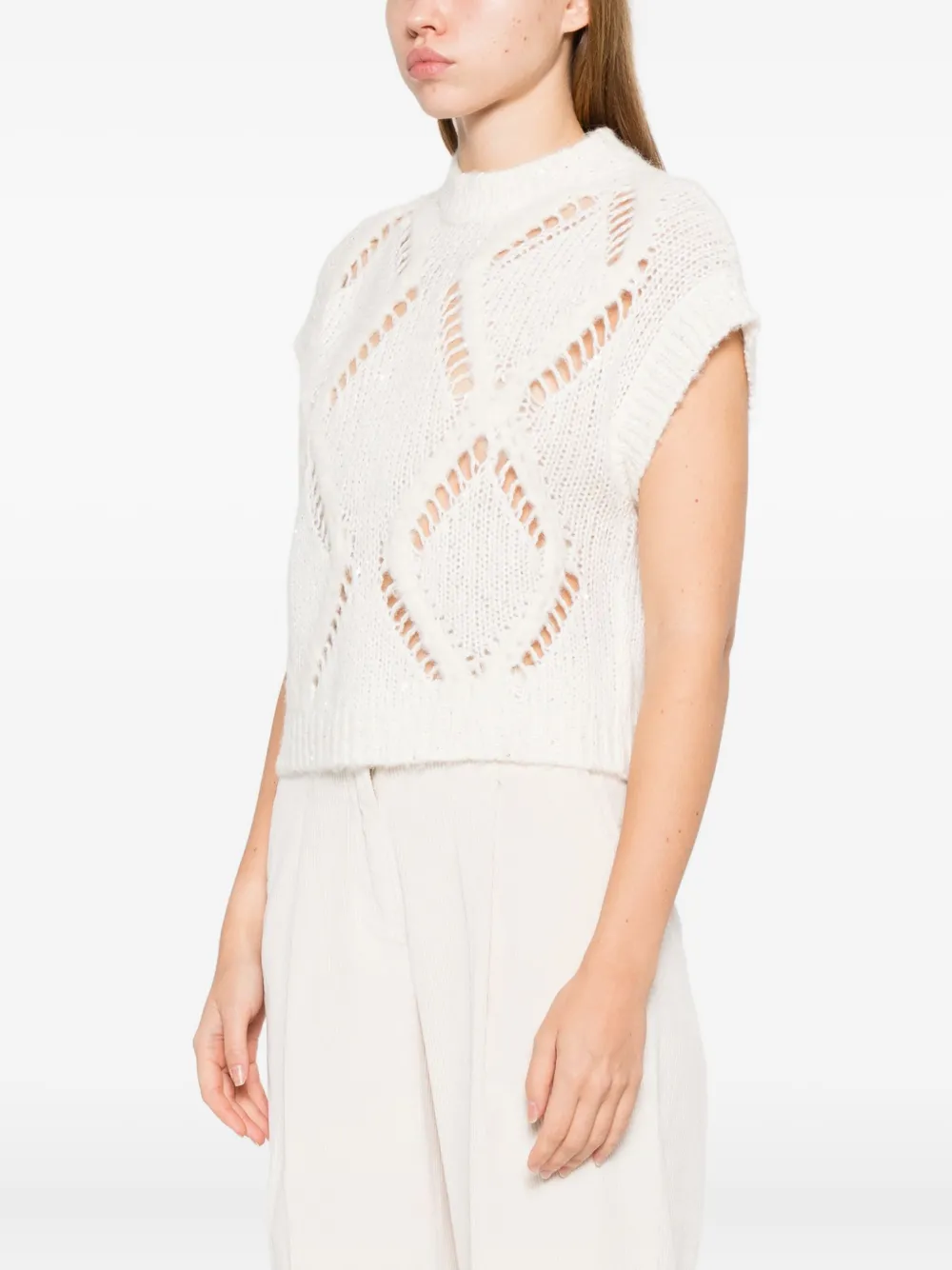 Antonelli Diamond-pattern Knitted Top In Neutral