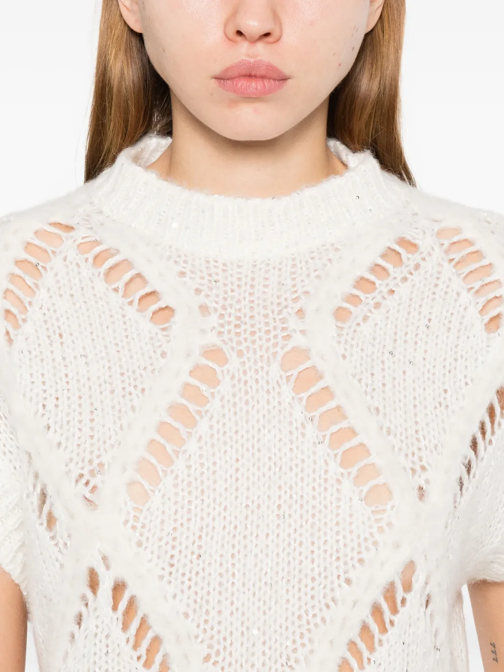 Antonelli Diamond-pattern Knitted Top In Neutral