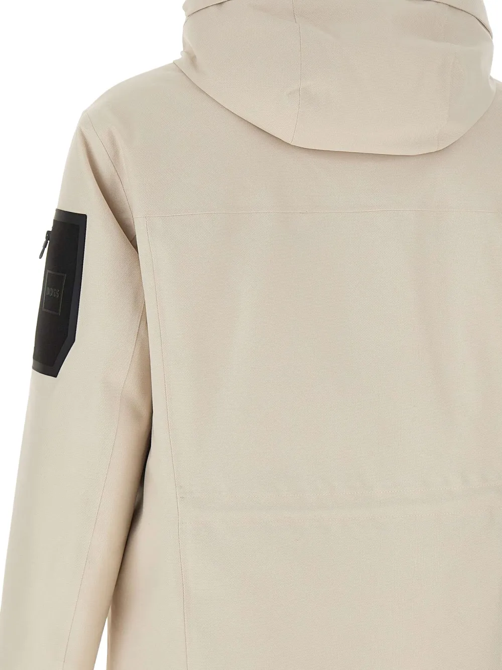 Hugo Boss Logo Patch Hooded Coat In Neutral