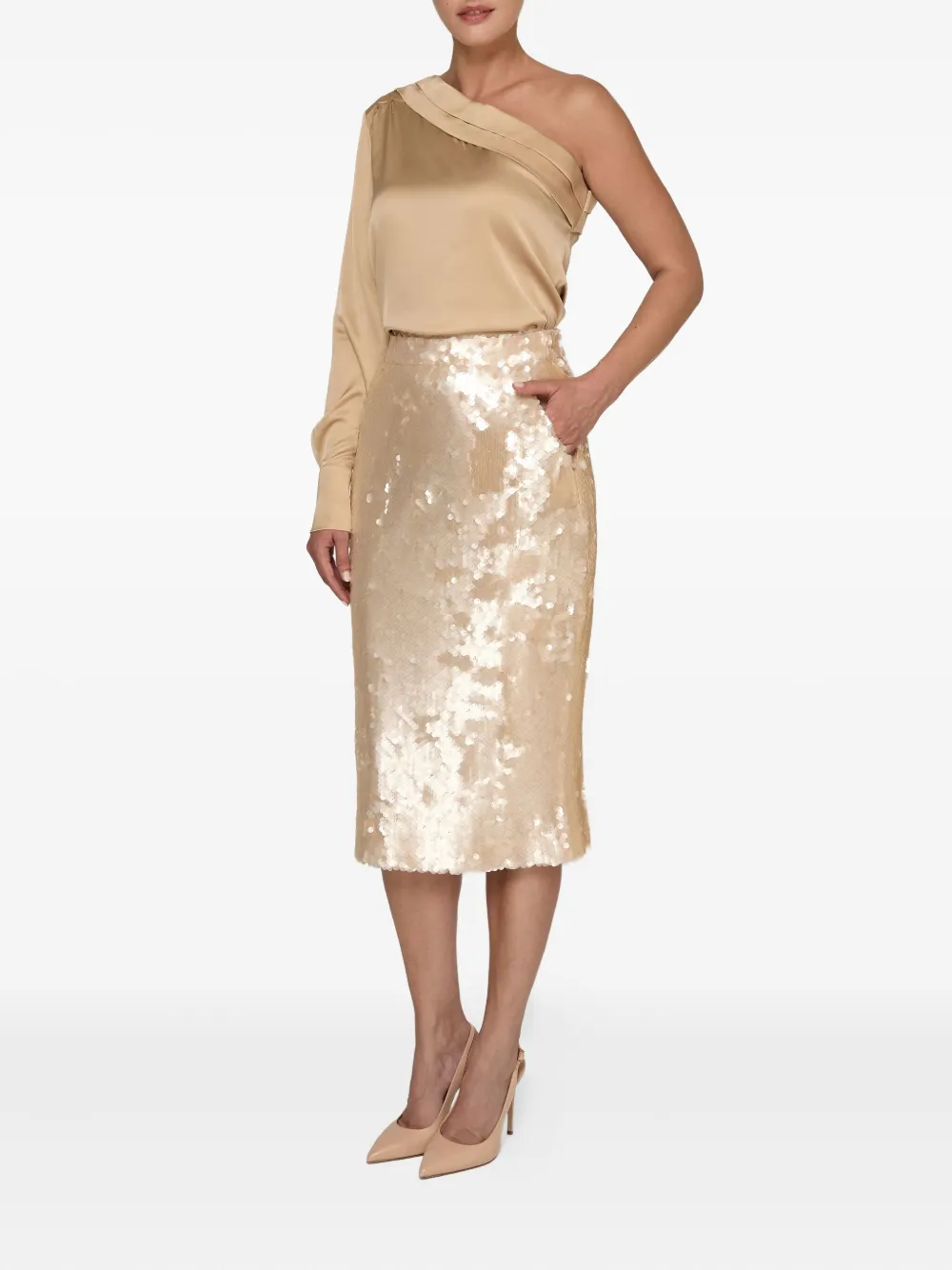 Amalin Belle Sequin-embellished Pencil Skirt In Brown