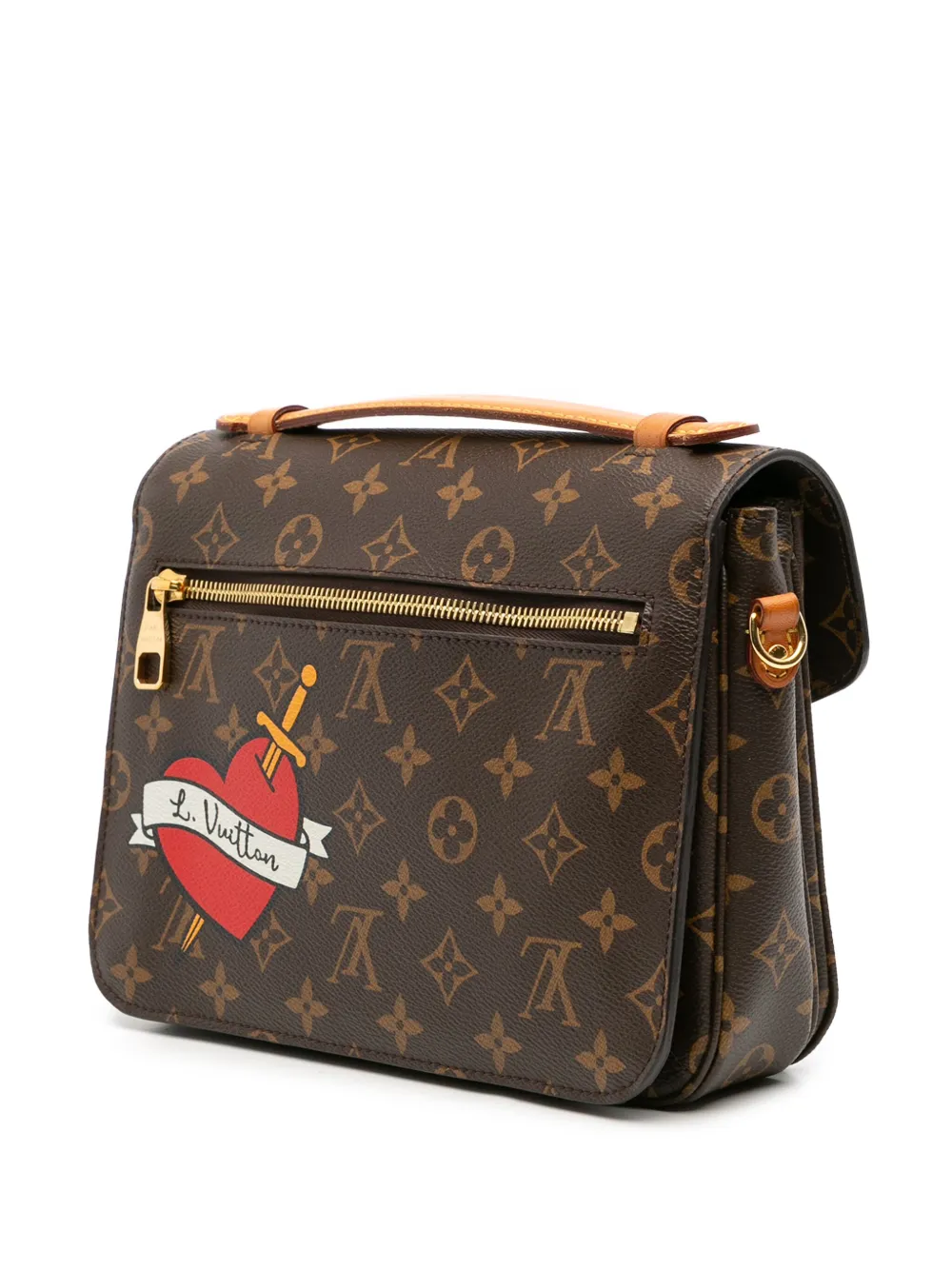 Pre-owned Louis Vuitton 2018 Monogram Patches Pochette Metis Satchel In Brown
