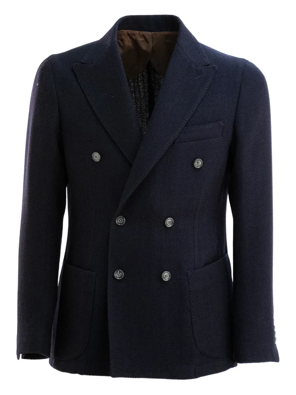 Barba double-breasted herringbone jacket | Blue | Image 1
