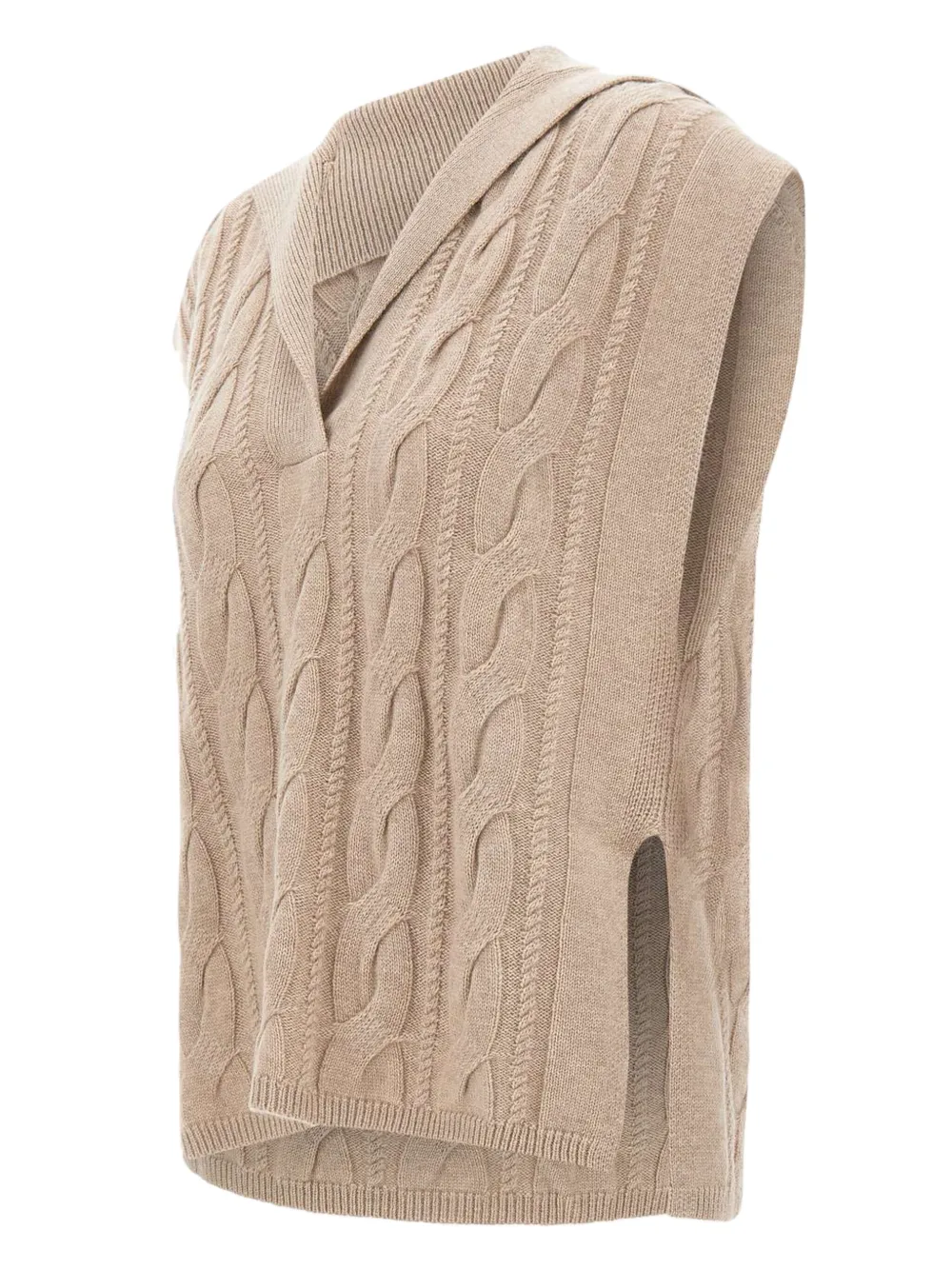 Max Mara Polo-collar Cable-knit Vest In Brown