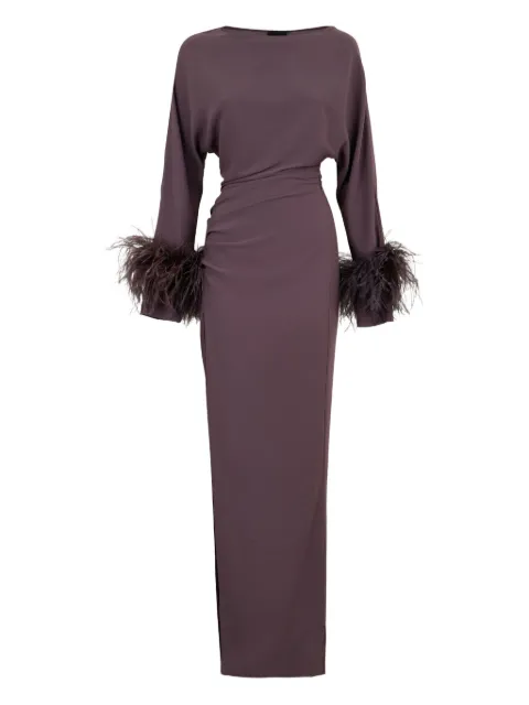 LAPOINTE feather-trim long-sleeve maxi dress