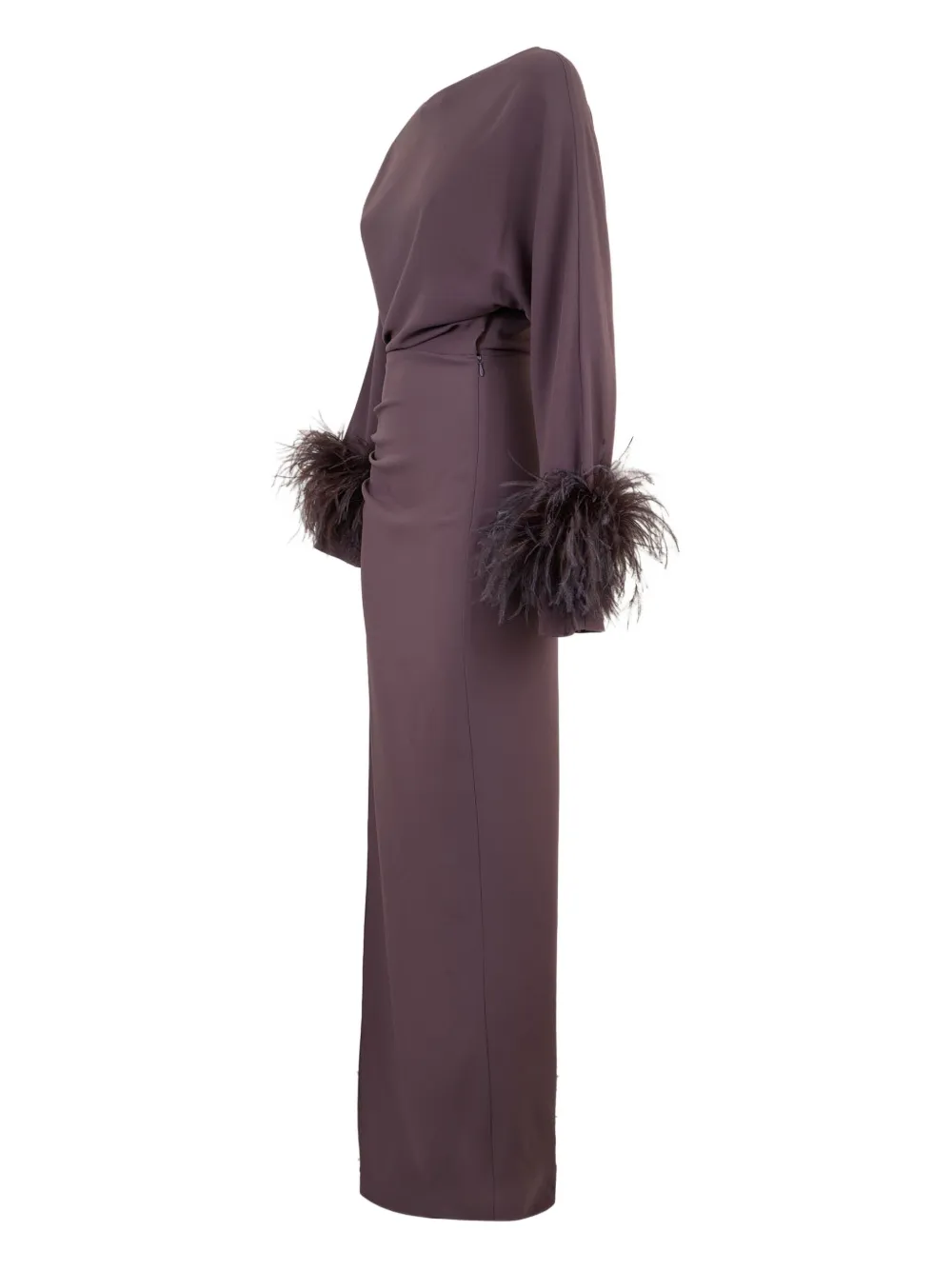 LAPOINTE Maxi-jurk met afwerking van veren - Bruin