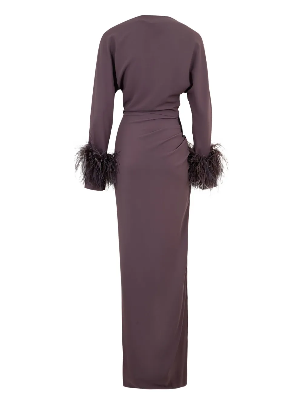 Lapointe Feather-trim Long-sleeve Maxi Dress In Brown