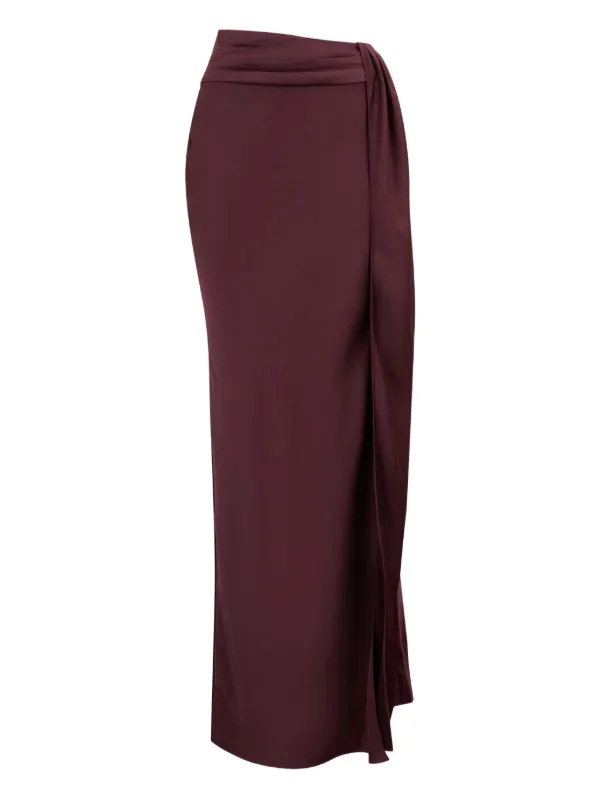 Lapointe Asymmetric Draped Maxi Skirt in Red