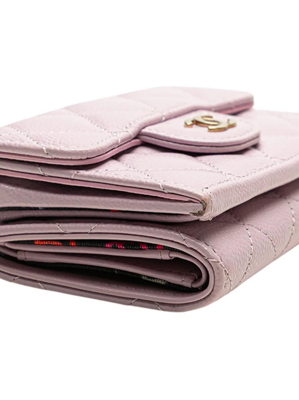 Pre-owned Chanel 2021-2025 Cc Quilted Caviar Compact Flap Wallet Small Wallets In Pink