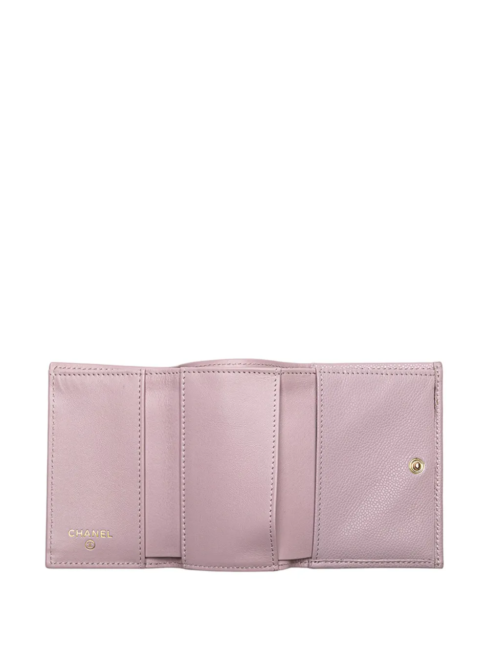 Pre-owned Chanel 2021-2025 Cc Quilted Caviar Compact Flap Wallet Small Wallets In Pink
