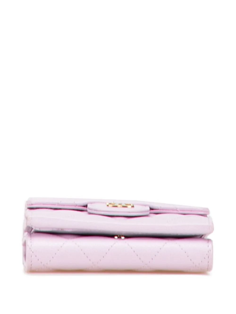 Pre-owned Chanel 2021-2025 Cc Quilted Caviar Compact Flap Wallet Small Wallets In Pink