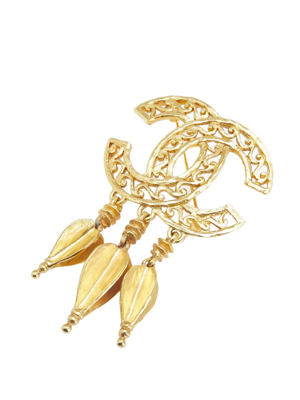 CHANEL Pre-Owned 1995 CC Gold Plated Fretwork Fringe Brooch costume CHANEL Pre-Owned 1995 CC Gold Plated Fretwork Fringe Brooch costume