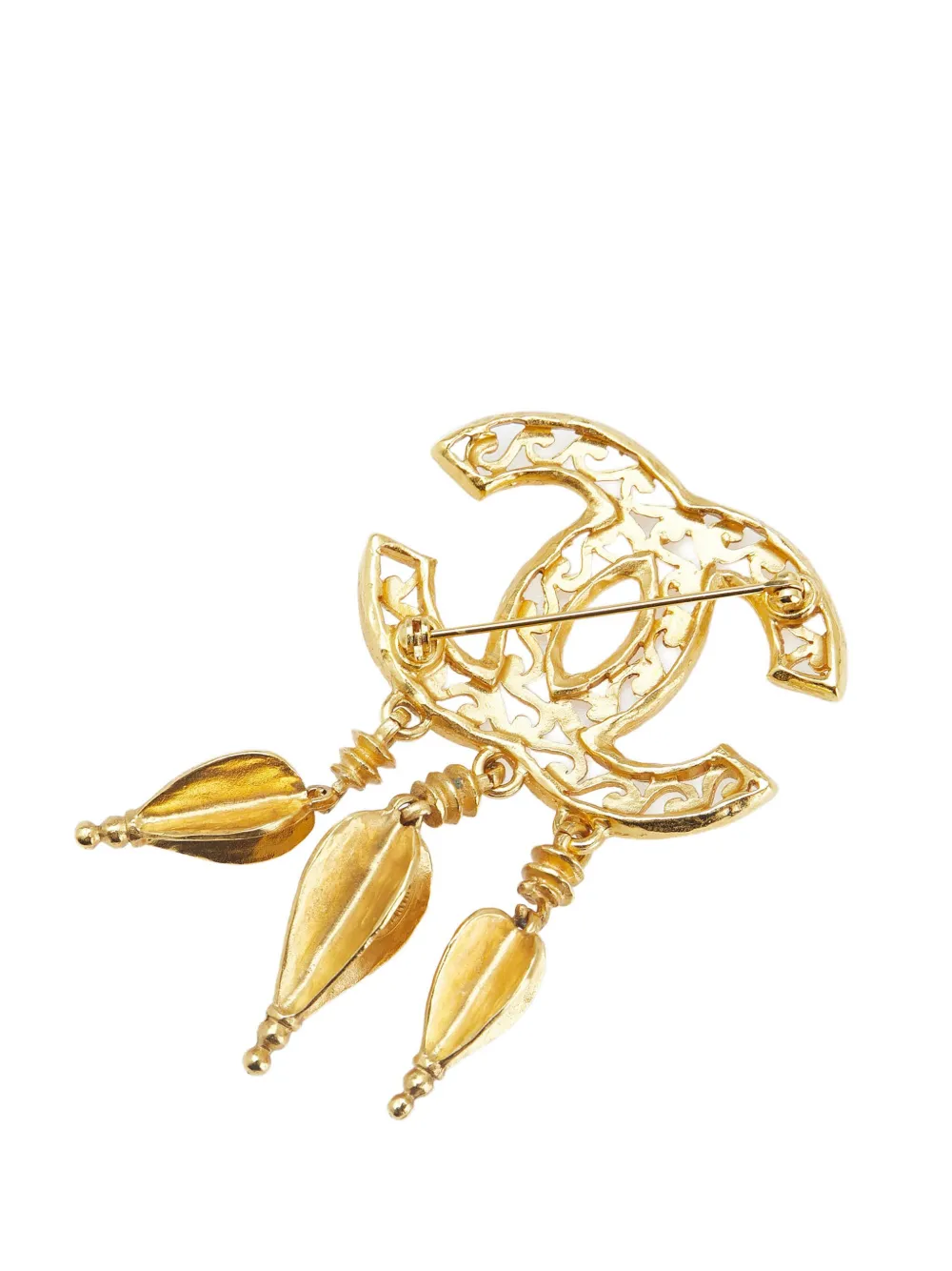 Pre-owned Chanel 1995 Cc Gold Plated Fretwork Fringe Brooch Costume Brooch