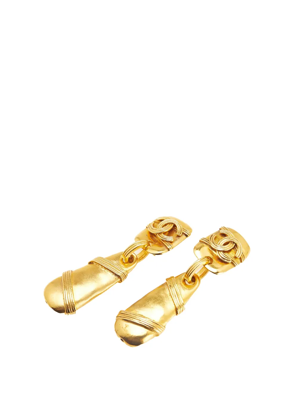 CHANEL Pre-Owned 1994 Gold Plated CC Drop Clip On Earrings costume CHANEL Pre-Owned 1994 Gold Plated CC Drop Clip On Earrings costume