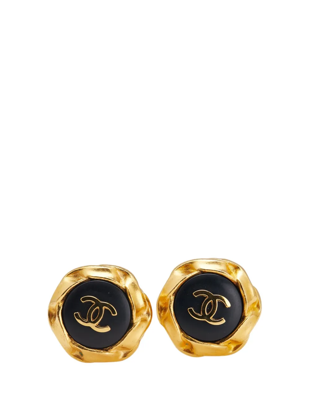 CHANEL Pre-Owned 1995 Gold Plated and Acrylic CC Hexagon Clip On CHANEL Pre-Owned 1995 Gold Plated and Acrylic CC Hexagon Clip On